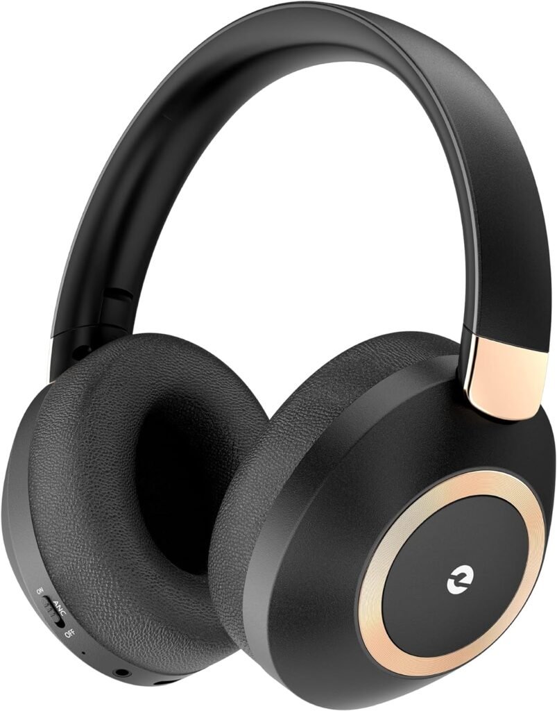 Active Noise Cancelling Headphones, 100H Playtime Headphones Wireless Bluetooth, Bluetooth Headphones with Microphone, Over- Ear Wireless Headphones with Deep Bass for Travel (Black)