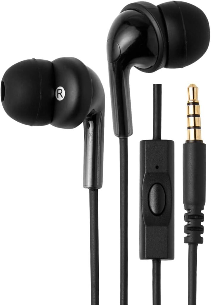 Amazon Basics In Ear Wired Headphones, Earbuds with Microphone No Wireless Technology, 51.18 x 0.79 x 0.51 inches, Black