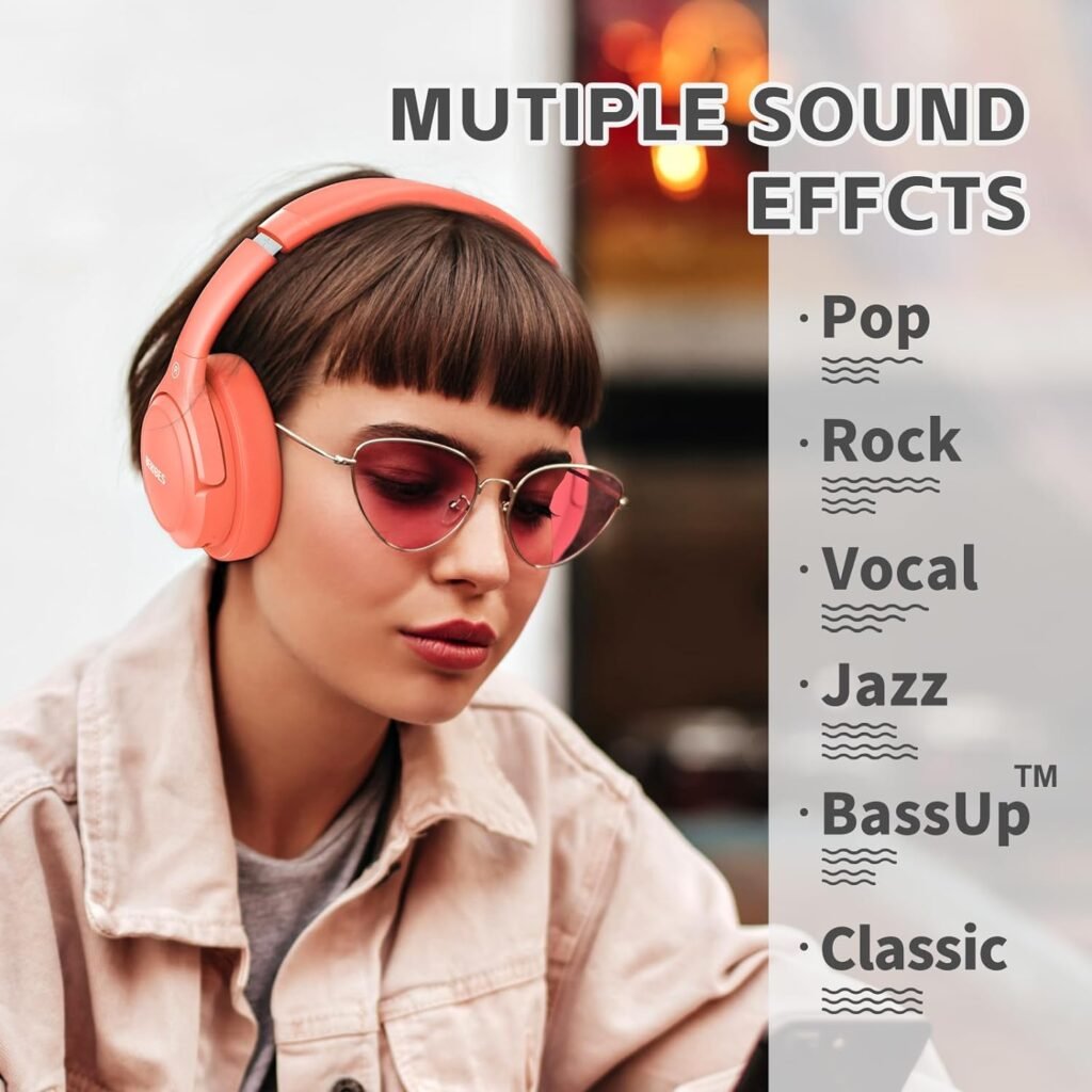 BERIBES Bluetooth Headphones Over Ear, 65H Playtime and 6 EQ Music Modes Wireless Headphones with Microphone, HiFi Stereo Foldable Lightweight Headset, Deep Bass for Home Office Cellphone PC Ect.