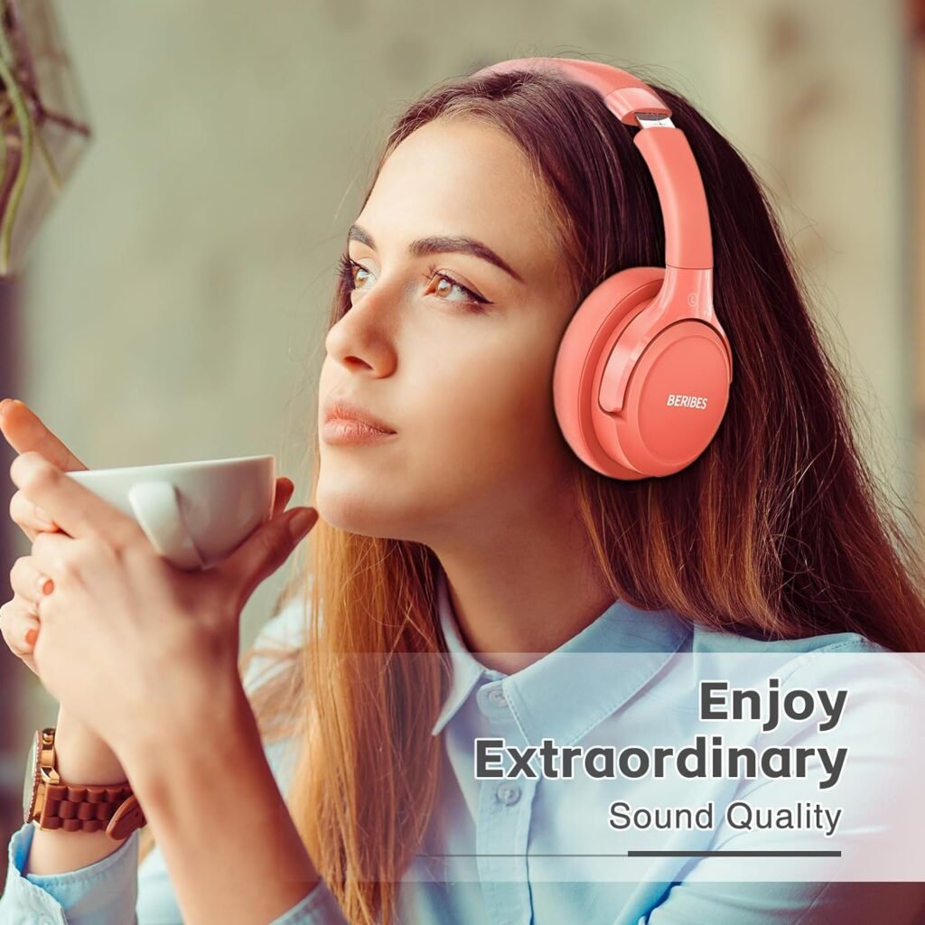 BERIBES Bluetooth Headphones Over Ear, 65H Playtime and 6 EQ Music Modes Wireless Headphones with Microphone, HiFi Stereo Foldable Lightweight Headset, Deep Bass for Home Office Cellphone PC Ect.