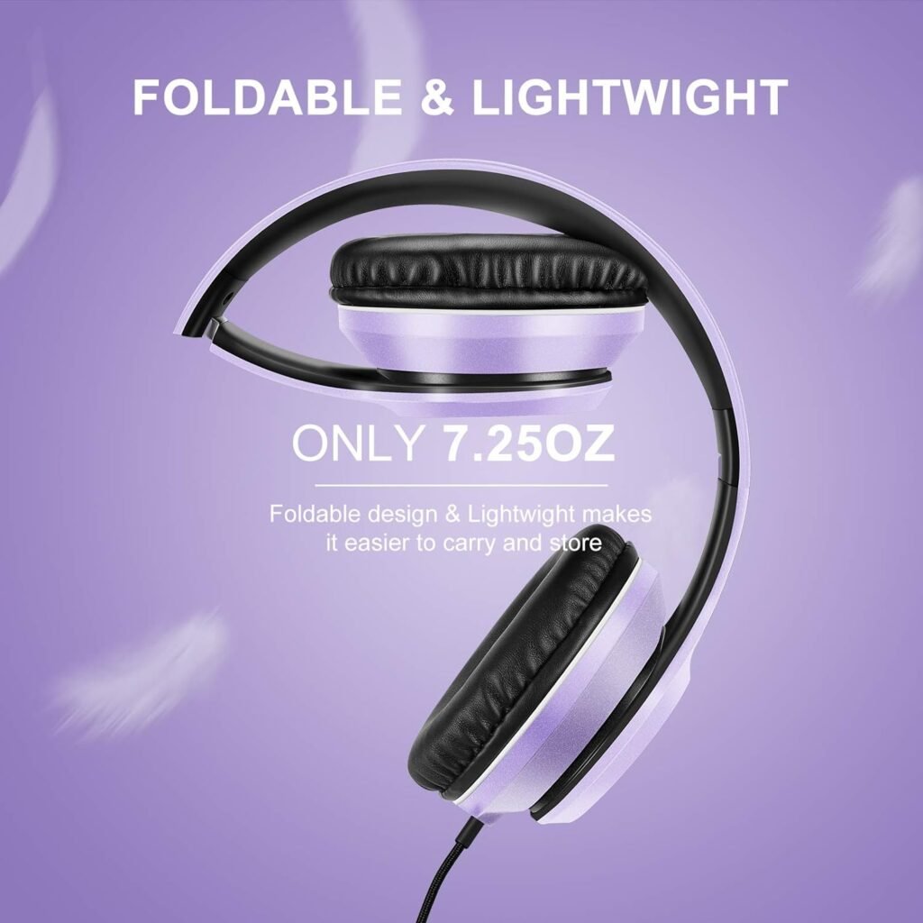 LORELEI X8 Over-Ear Wired Headphones with Microphone with 1.45m-Tangle-Free Nylon Line3.5mm Plug,Lightweight Foldable  Portable Headphones for Smartphone,Tablet,Computer,Mp3/4(Dark Purple)