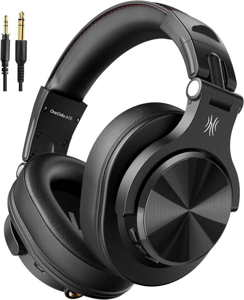 OneOdio A70 Bluetooth Over Ear Headphones, Wireless Headphones w/ 72H Playtime, Hi-Res, 3.5mm/6.35mm Wired Audio Jack for Studio Monitor  Mixing DJ Guitar AMP, Computer Laptop PC Tablet - Black