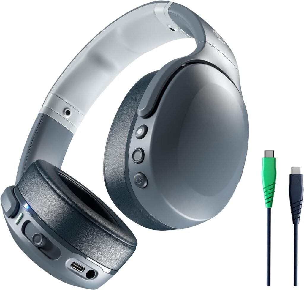Skullcandy Crusher Evo Over-Ear Wireless Headphones with Sensory Bass with Charging Cable, 40 Hr Battery, Microphone, Works with iPhone Android and Bluetooth Devices - Grey