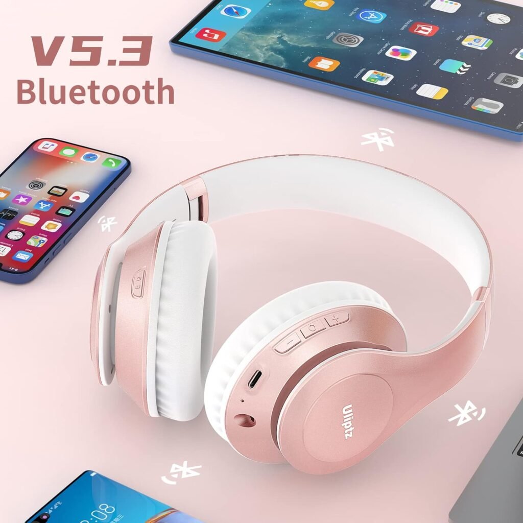 Uliptz Wireless Bluetooth Headphones, 65H Playtime, 6 EQ Sound Modes, HiFi Stereo Over Ear Headphones with Microphone, Foldable Lightweight Bluetooth 5.3 Headphones for Travel/Office/Cellphone/PC