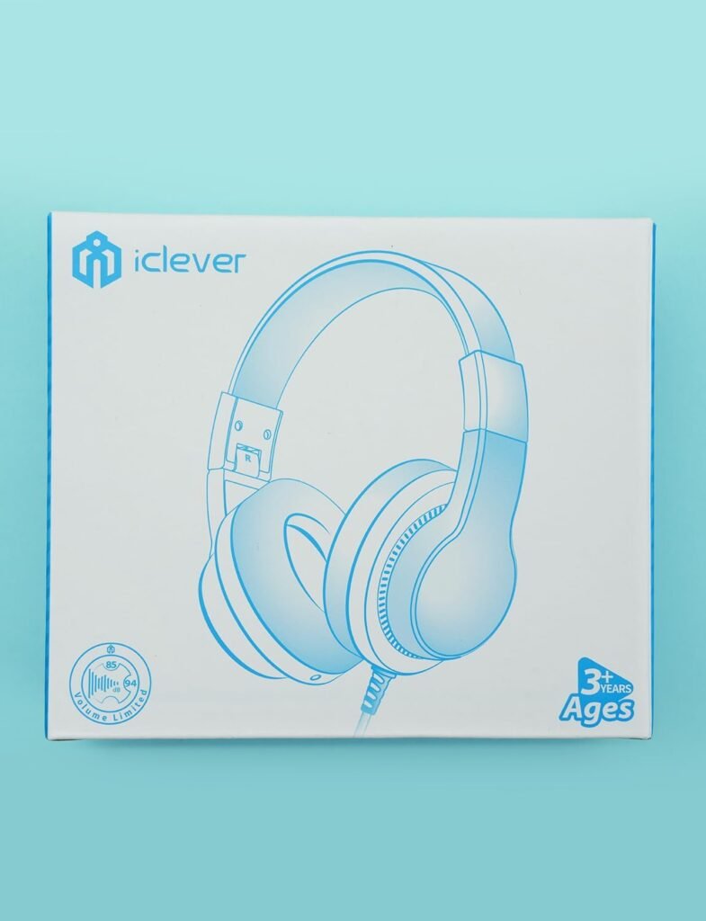 iClever Kids Headphones for School Travel, Safe Volume 85/94dB, HD Mic Stereo Sound Over-Ear Girls Boys Headphones for Kid, FunShare Foldable 3.5mm Wired Kids Headphones for iPad Computer, HS19