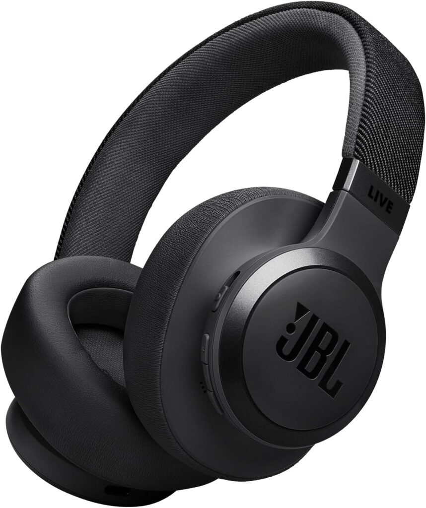 JBL LIVE 770NC - Wireless Over-Ear Headphones with True Adaptive Noise Cancelling with Smart Ambient, Up to 65 hours of battery life, Comfort-fit fabric headband  carrying pouch (Black)