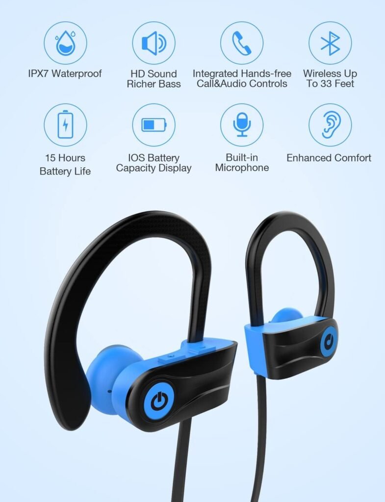 Otium Bluetooth Earbuds Wireless Headphones Bluetooth Headphones, Sports Earbuds, IPX7 Waterproof Stereo Earphones for Gym Running 15 Hours Playtime Sound Isolation Headsets,Black