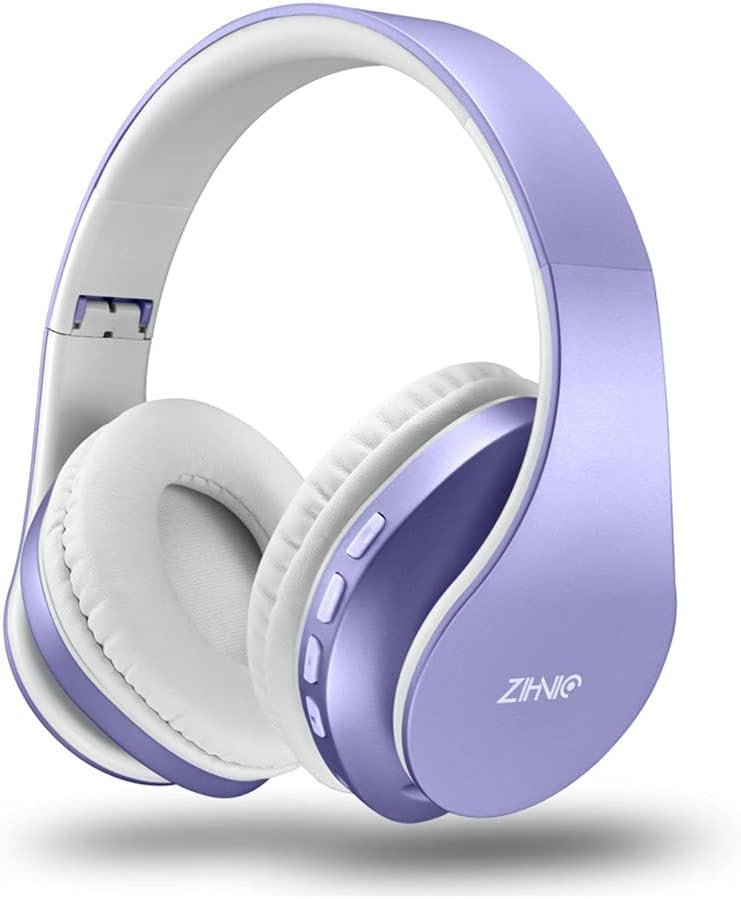 ZIHNIC Bluetooth Headphones Over-Ear, Foldable Wireless and Wired Stereo Headset Micro SD/TF, FM for Cell Phone,PC,Soft Earmuffs Light Weight for Prolonged Wearing (Purple)